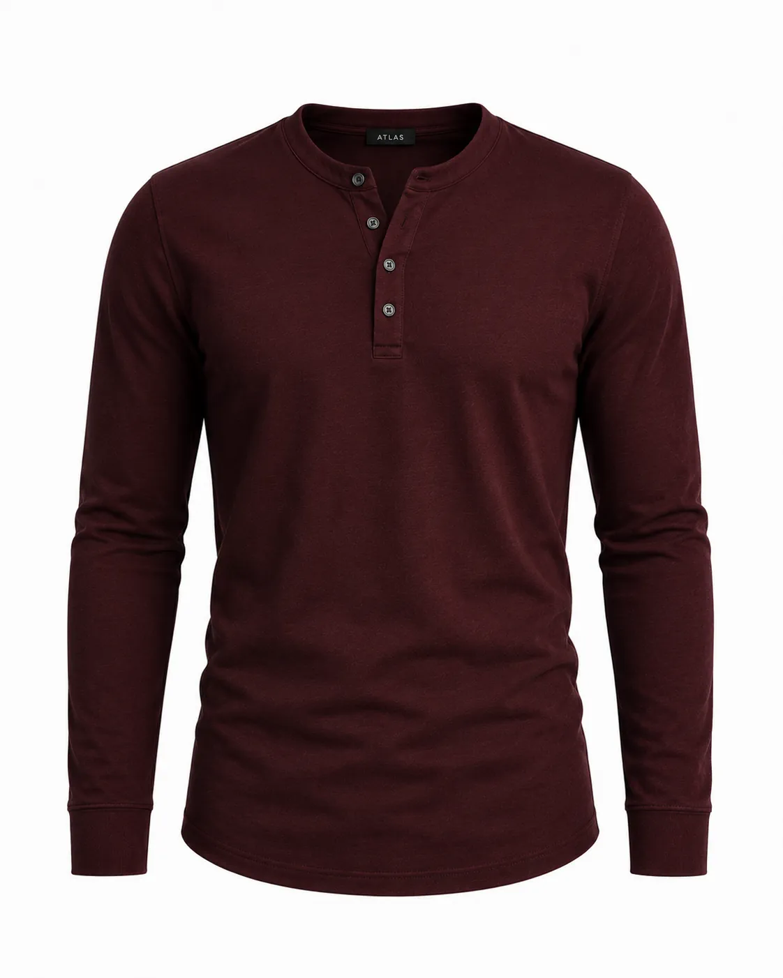 BURGUNDY HENLEY LONG SLEEVE
