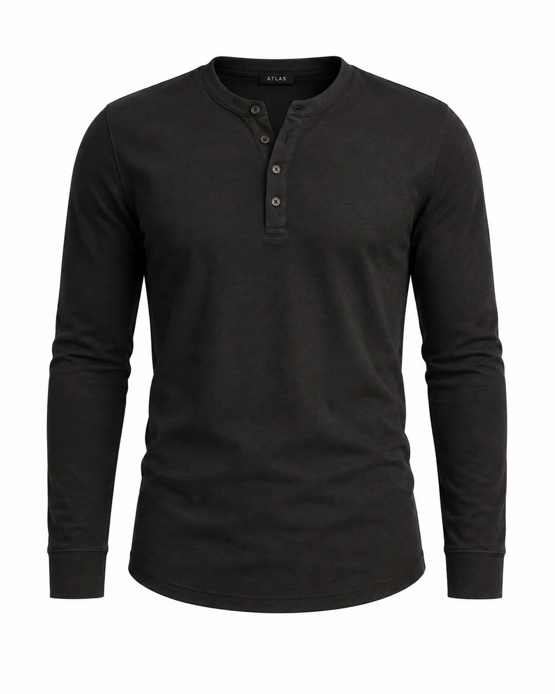BLACK HENLEY LONG SLEEVE